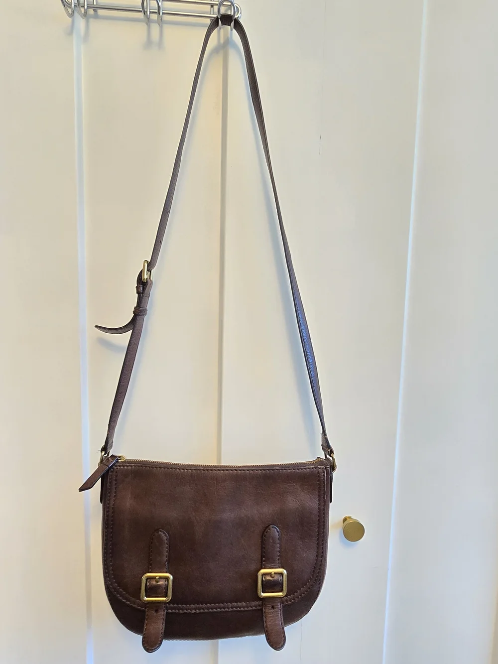 Frye Brown Leather Buckle Crossbody Bag